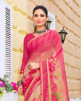 Vishal Prints Dark Pink Printed Georgette Saree With Piping