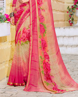 Vishal Prints Dark Pink Printed Georgette Saree With Piping
