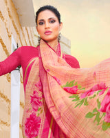 Vishal Prints Dark Pink Printed Georgette Saree With Piping