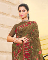 Vishal Prints Coffee Brown Printed Georgette Saree With Piping