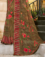 Vishal Prints Coffee Brown Printed Georgette Saree With Piping