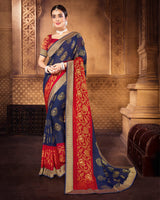 Vishal Prints Ink Blue Brasso Saree With Foil Print And Jari Border