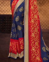 Vishal Prints Ink Blue Brasso Saree With Foil Print And Jari Border