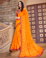 Vishal Prints Orange Brasso Saree With Foil Print And Border
