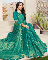 Vishal Prints Rama Green Brasso Saree With Foil Print And Border