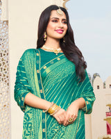 Vishal Prints Rama Green Brasso Saree With Foil Print And Border