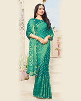 Vishal Prints Rama Green Brasso Saree With Foil Print And Border