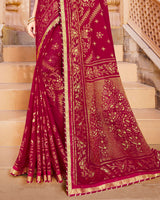 Vishal Prints Burgundy Brasso Saree With Foil Print And Border