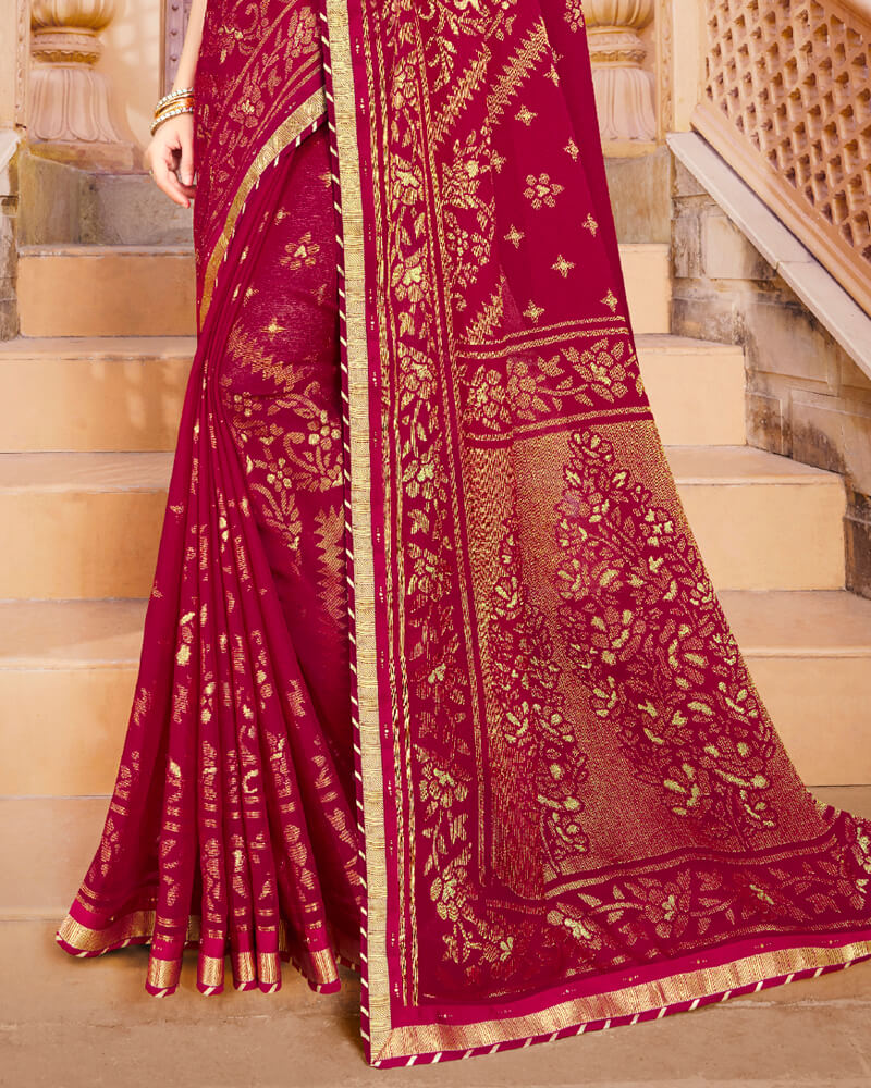 Vishal Prints Burgundy Brasso Saree With Foil Print And Border