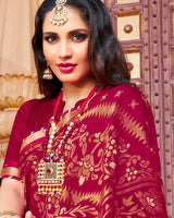 Vishal Prints Burgundy Brasso Saree With Foil Print And Border