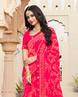Vishal Prints Red Pink Brasso Saree With Foil Print And Border