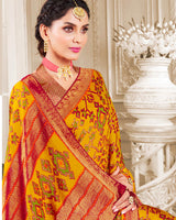 Vishal Prints Dark Yellow Brasso Saree With Foil Print And Tassel