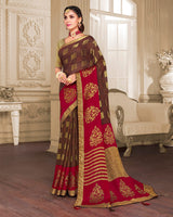 Vishal Prints Brown Brasso Saree With Foil Print And Tassel