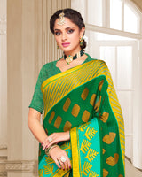 Vishal Prints Dark Green Brasso Saree With Foil Print And Tassel
