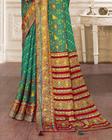 Vishal Prints Aqua Green Brasso Saree With Foil Print And Tassel