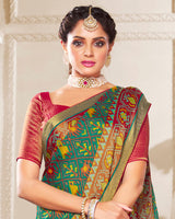 Vishal Prints Aqua Green Brasso Saree With Foil Print And Tassel