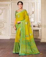 Vishal Prints Lime Yellow Brasso Saree With Foil Print And Tassel
