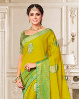 Vishal Prints Lime Yellow Brasso Saree With Foil Print And Tassel