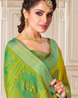 Vishal Prints Lime Yellow Brasso Saree With Foil Print And Tassel