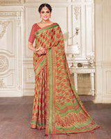 Vishal Prints Fawn Brasso Saree With Foil Print And Tassel