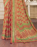 Vishal Prints Fawn Brasso Saree With Foil Print And Tassel
