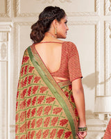 Vishal Prints Fawn Brasso Saree With Foil Print And Tassel
