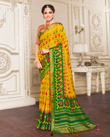Vishal Prints Golden Yellow Brasso Saree With Foil Print And Tassel