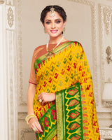 Vishal Prints Golden Yellow Brasso Saree With Foil Print And Tassel
