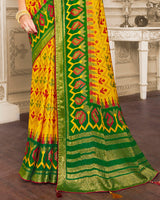 Vishal Prints Golden Yellow Brasso Saree With Foil Print And Tassel