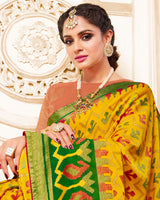 Vishal Prints Golden Yellow Brasso Saree With Foil Print And Tassel