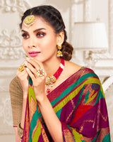 Vishal Prints Wine Brasso Saree With Foil Print And Tassel