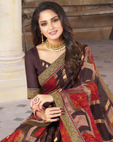 Vishal Prints Brown Brasso Saree With Foil Print And Zari Border