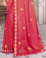 Vishal Prints Pastel Red Brasso Saree With Foil Print And Zari Border
