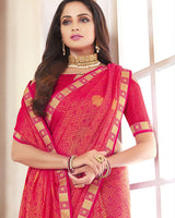 Vishal Prints Pastel Red Brasso Saree With Foil Print And Zari Border