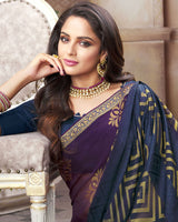 Vishal Prints Wine Brasso Saree With Foil Print And Zari Border