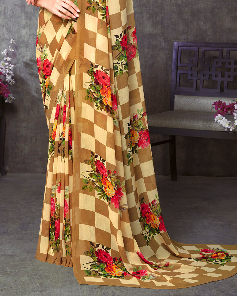 Vishal Prints Beige Digital Print Georgette Saree