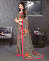 Vishal Prints Grey Digital Print Georgette Saree