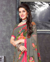 Vishal Prints Grey Digital Print Georgette Saree