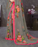 Vishal Prints Grey Digital Print Georgette Saree