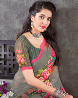 Vishal Prints Grey Digital Print Georgette Saree