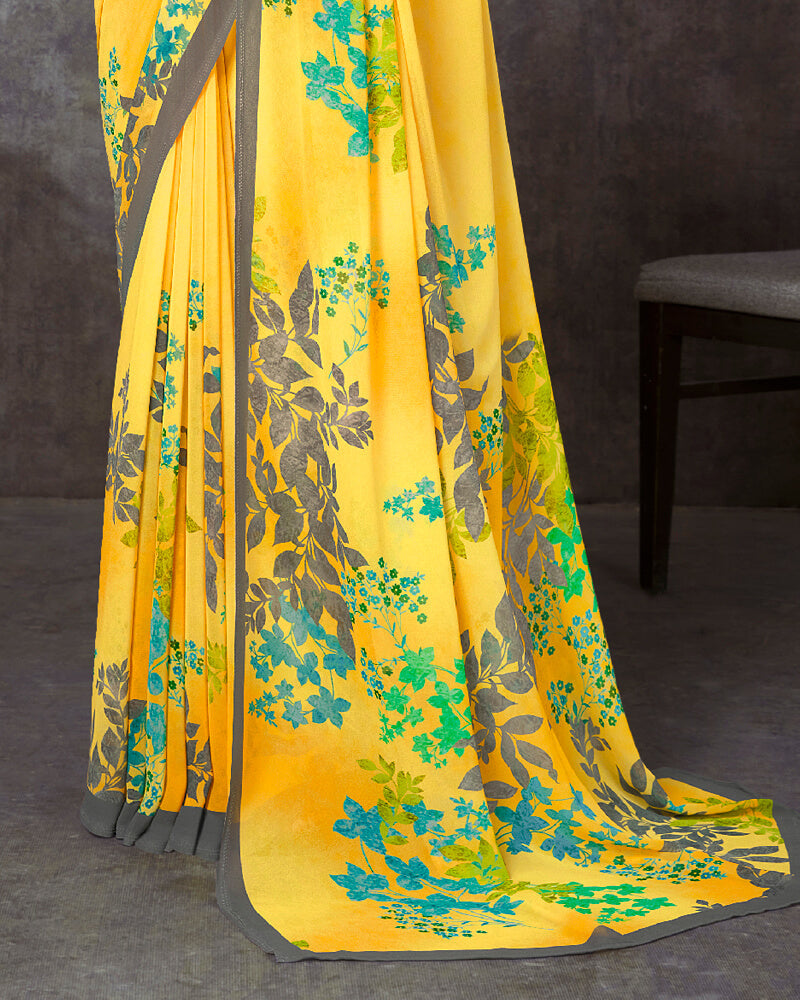 Vishal Prints Yellow Digital Print Georgette Saree