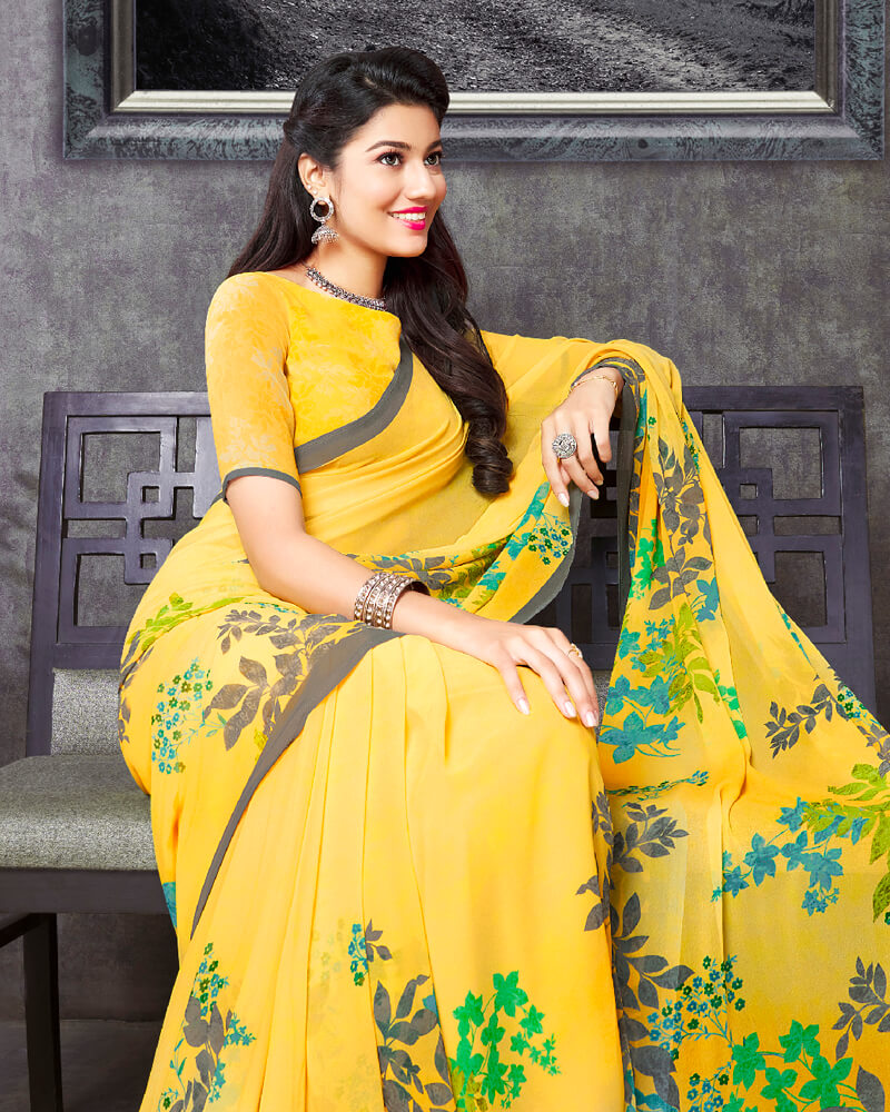 Vishal Prints Yellow Digital Print Georgette Saree