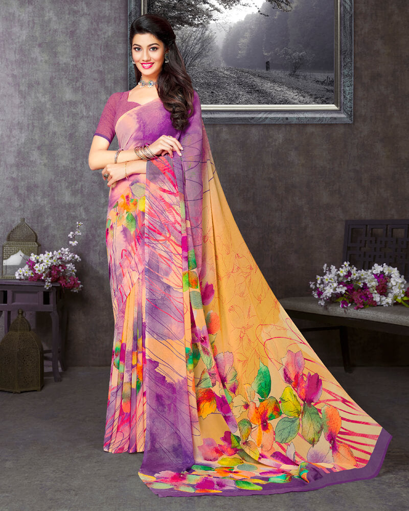 Vishal Prints Deep Magenta Digital Print Georgette Saree