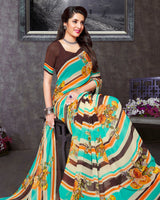 Vishal Prints Turquoise Blue Digital Print Georgette Saree