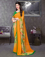 Vishal Prints Orange Digital Print Georgette Saree