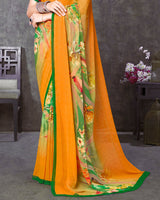 Vishal Prints Orange Digital Print Georgette Saree