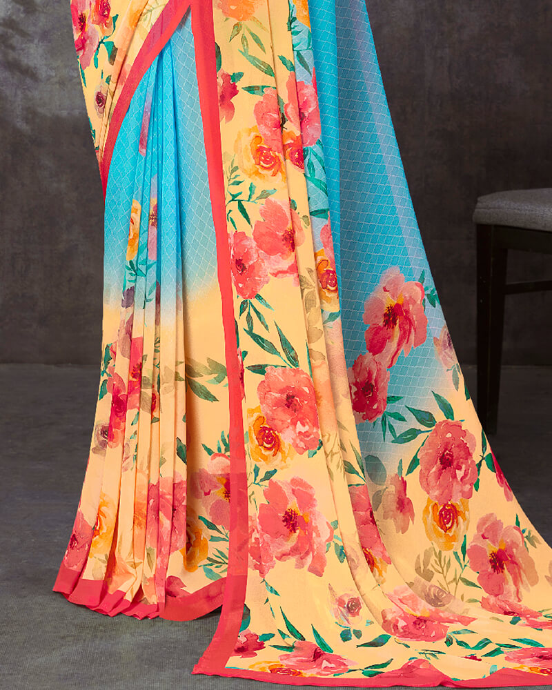 Vishal Prints Blue Digital Print Georgette Saree