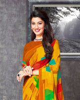 Vishal Prints Dark Yellow Digital Print Georgette Saree