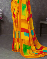 Vishal Prints Dark Yellow Digital Print Georgette Saree