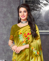 Vishal Prints Olive Yellow Digital Print Georgette Saree